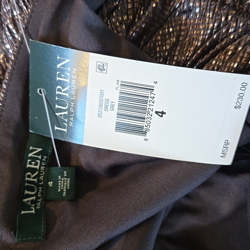 NWT Ralph Lauren Gray Metallic Dress Size 4 - Picture 6 of 13